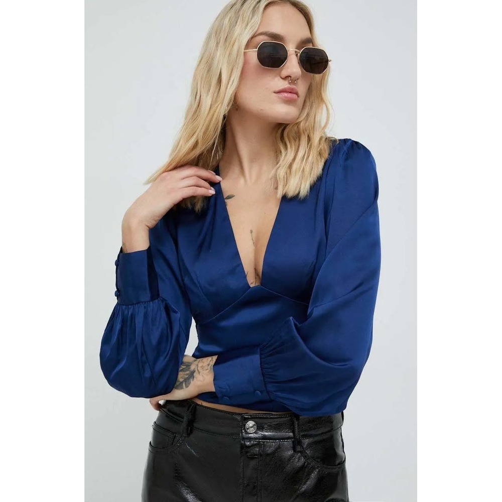 Abercrombie & Fitch Satin Puff Sleeve Top Womens Size Small Blue Party NEW